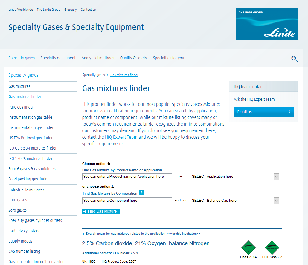 Linde AG, Speciality Gases Finder